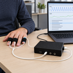 גרסת פוליגרף NANO עם 2 חיישנים עם USB או BLE להקלטה באייפון ואנדרואיד. עם שילוב AI, תוצרת מומחים