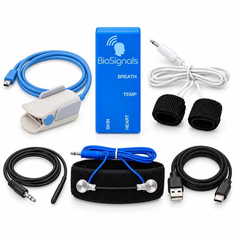 BioSignals BLUE Biofeedback - PPG + GSR + TEMP + Respiration Belt with USB-A to USB-C cable