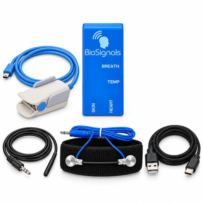 BioSignals BLUE Biofeedback - PPG + TEMP + Respiration Belt with USB-A to USB-C cable
