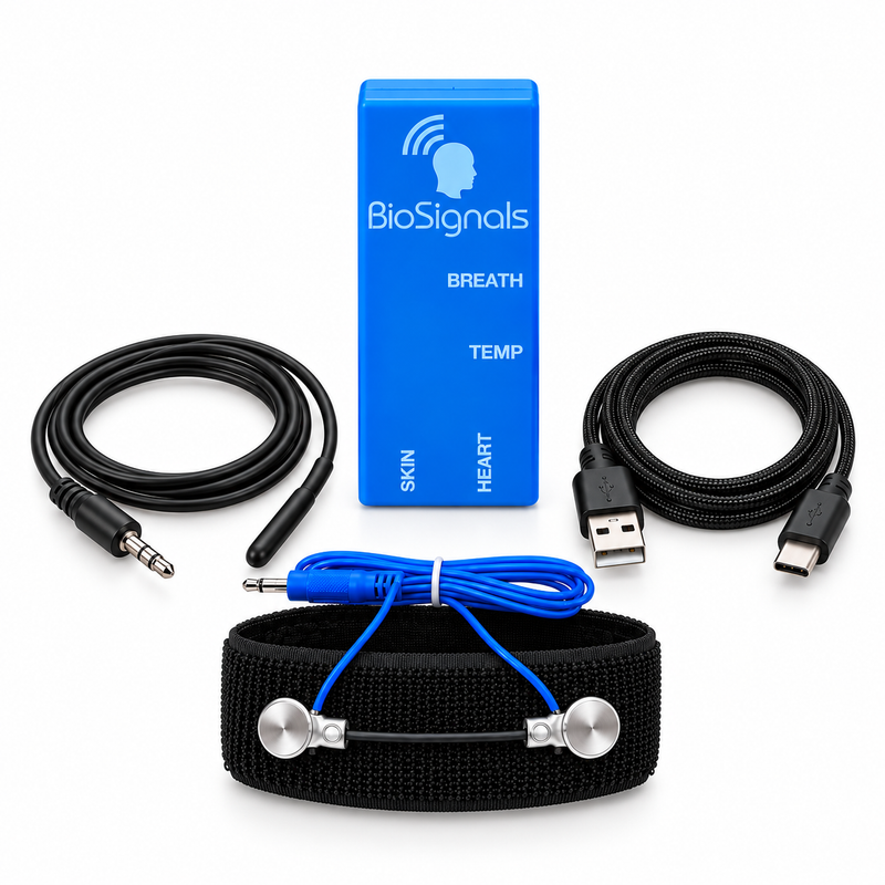 BioSignals BLUE Polygraph Lie Detector - TEMP + Respiration Belt with USB-A to USB-C cable